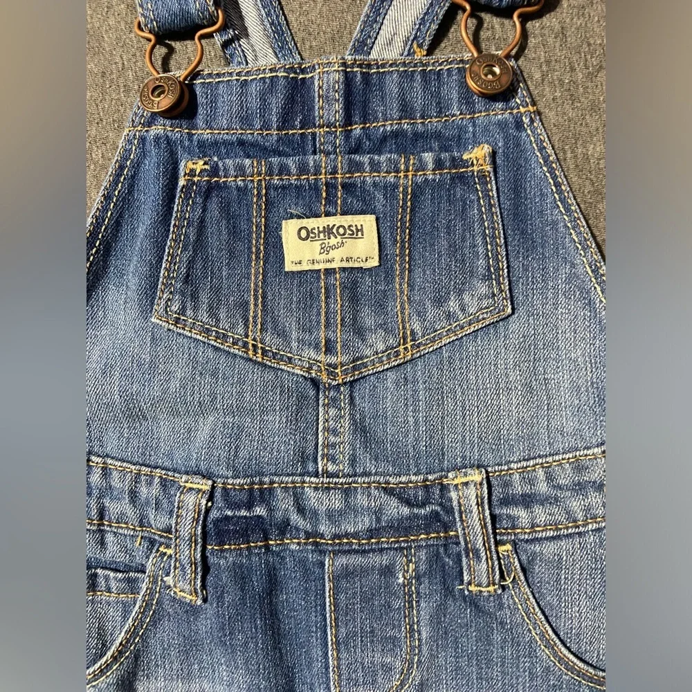 Oshkosh Kids Girls Size 4 Overalls Distressed Blue Jean Denim Dress Bibs NEW